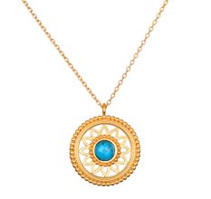 Nurture Intuition Turquoise Mandala Necklace, Brass with 22k gold plated necklace for women